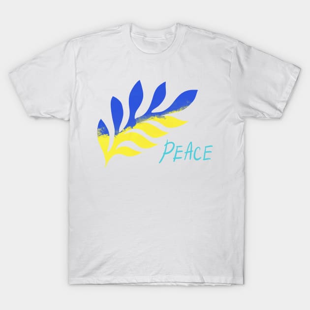 a branch of the color of the Ukrainian flag and the inscription peace T-Shirt by sonaart